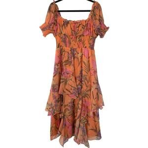 NWOT o.p.t Olympia Off-the-Shoulder Floral Midi Dress Size Large